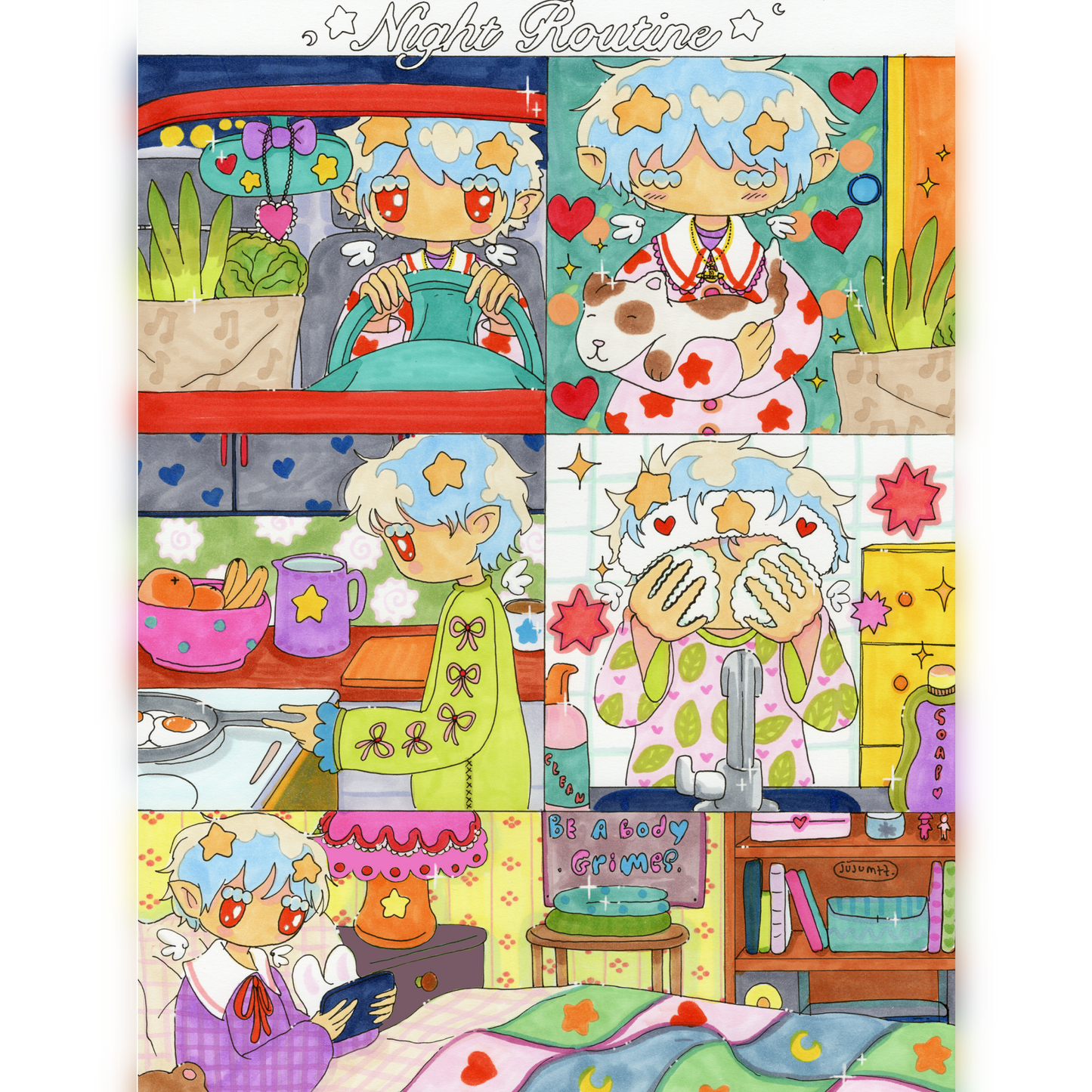 ✨Print petit format - Effet pailleté - Night Routine